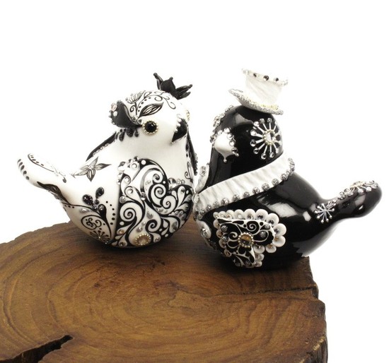 photo of Black and white love bird cake topper