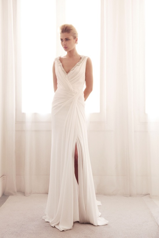 photo of V neck wrap wedding gown by Gemy Bridal