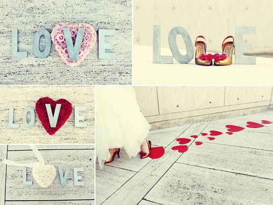 Romantic red, ice blue and ivory Valentine's Day wedding photos