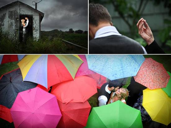 photo of Backyard Real Wedding: Rain, Romance and Vibrant Umbrellas