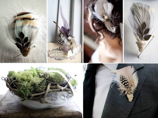 photo of Pompandplumage feather boutonnieres and bridal hairpieces