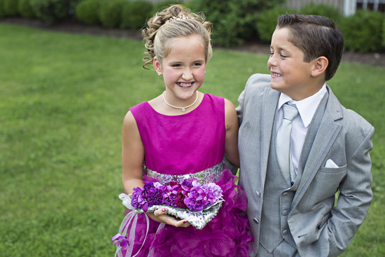 Pink Flower Girl Dress and Gray Ring Bearer Suit