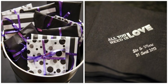 photo of Modern Black and White Real Wedding with Purple Accents