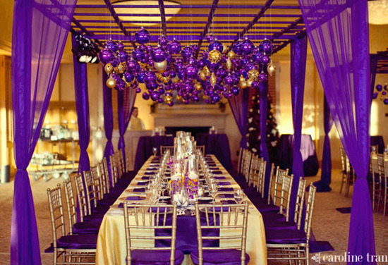 Stunning reception room decorated head to toe with purple and gold.  Go Lakers!