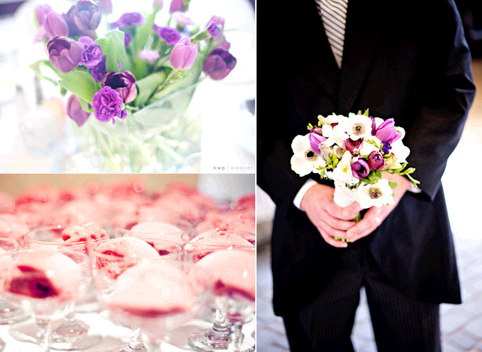 Purple-tulips-wedding-reception-table-centerpiece-groom-holds-brides-bouquet.full