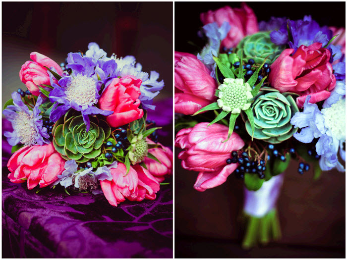Modern-california-wedding-hot-pink-purple-wedding-flowers-with-green-succulents-earthy.full