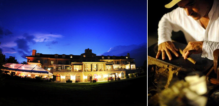 Gorgeous-keswick-hall-wedding-venue-lit-up-at-night-hand-rolled-cigars-station-at-wedding.full