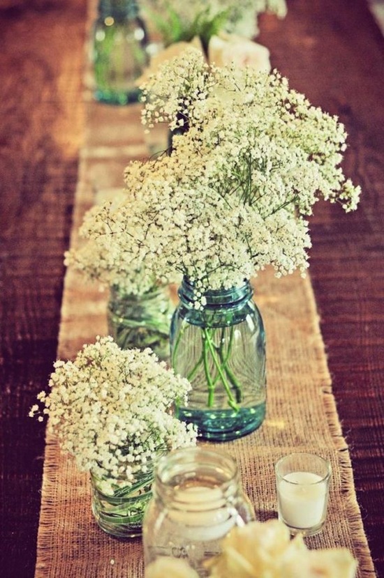 Blue Mason Jars Runner