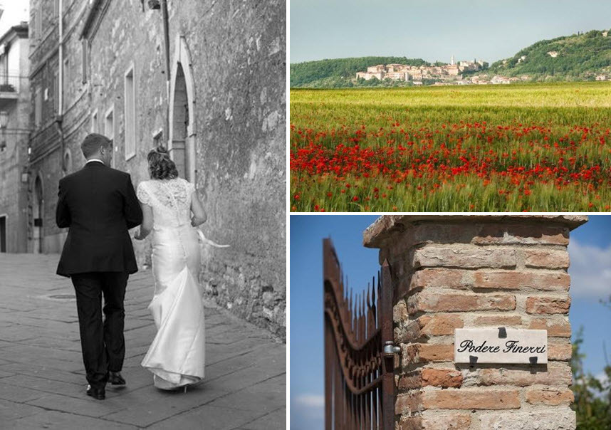 Bride-groom-walk-together-hand-in-hand-up-medieval-tuscan-street-gorgeous-green-red-field.full