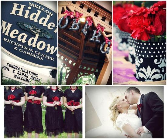 Wedding detail photos from this chic and modern black, white damask and dark red wedding in Utah