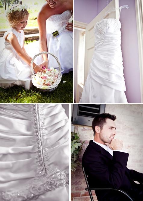 White-pink-peach-lavender-white-strapless-wedding-dress-covered-buttons-groom-in-black-tux.full
