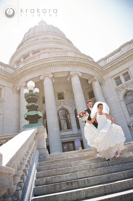 photo of Beautiful Red and Black Wedding Inspired By Couple's Alma Mater!