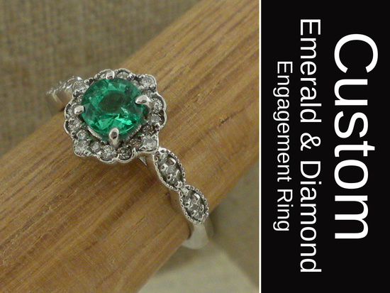 Custom Emerald Halo Engagement Ring