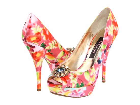 photo of Pink and orange floral wedding shoes by Nina
