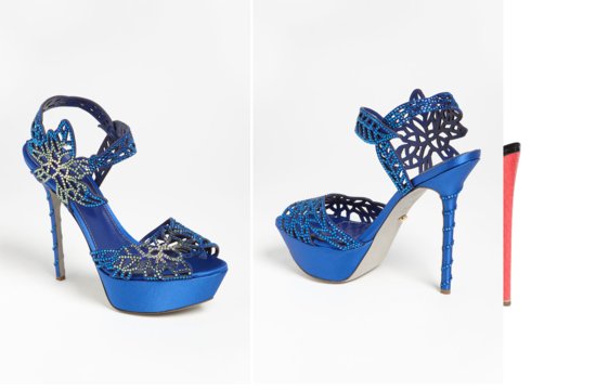 photo of blue wedding shoes floral motif