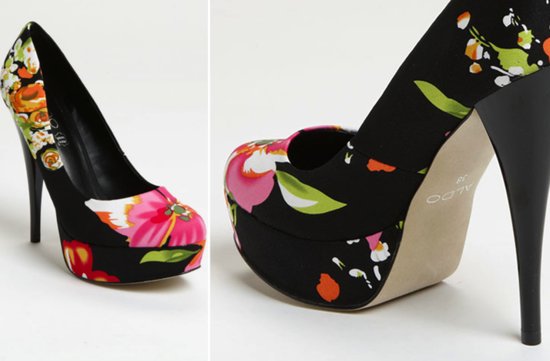 photo of Black floral wedding shoes