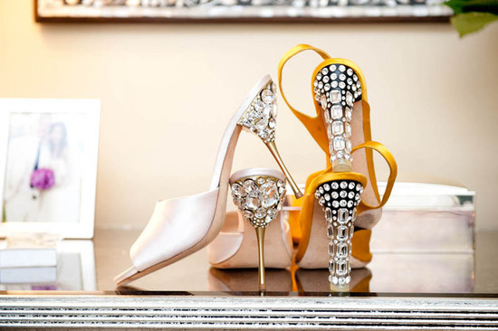 photo of DIY wedding project Miu Miu bridal pumps crystal encrusted heels 1