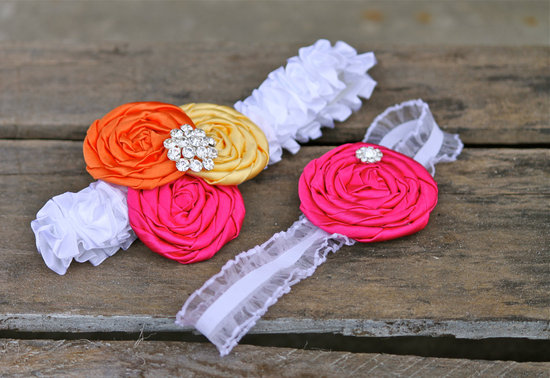 photo of Berry + Citrus wedding garter set
