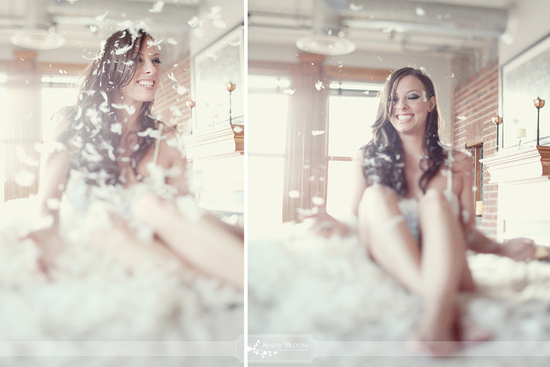 romantic wedding photography boudoir bridal shoot pillow fight