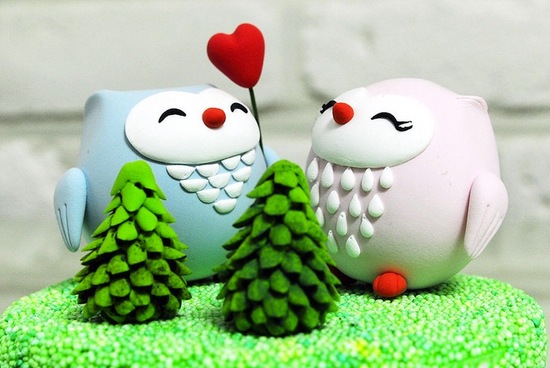 photo of Love Owls wedding cake toppers