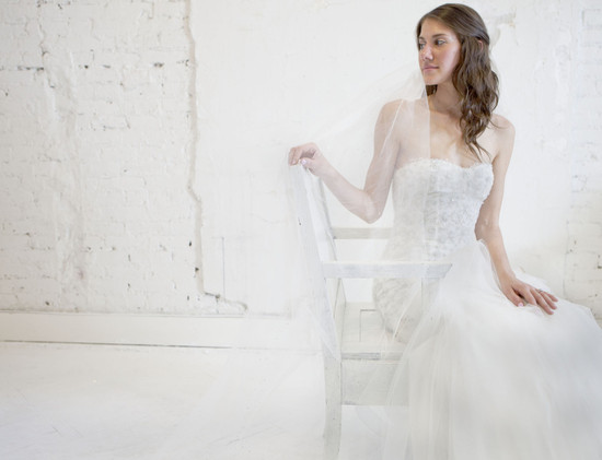 photo of beaded monique lhuillier wedding dress tulle drop waist