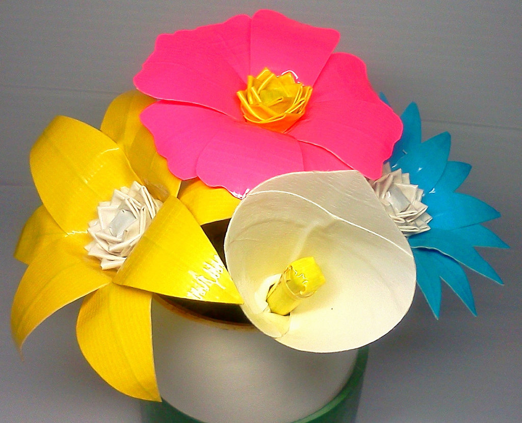 Offbeat-wedding-ideas-duct-tape-bridal-bouquet-roses-eco-friendly-weddings-bright-pink-yellow-blue.full