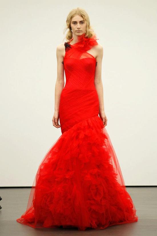 Spring 2012 wedding dresses Vera Wang bridal gown non white dresses red 2