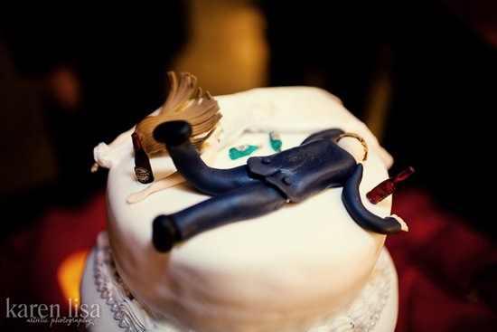 photo of drunken bride groom wedding cake topper