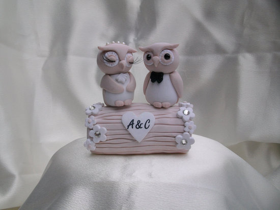 photo of Romantic owl wedding cake topper