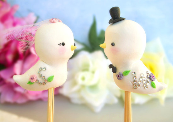 photo of Embellished love birds cake topper