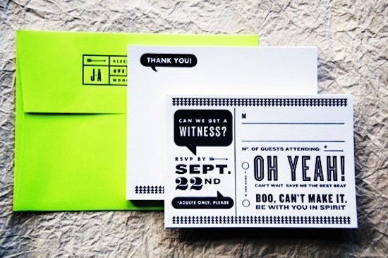 photo of Neon Black White Graphic Wedding Invitations Kate Gabriel RSVP1