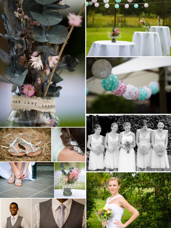 photo of romantic real wedding outdoor venue mason jar wedding centerpieces
