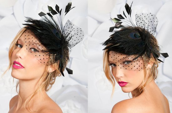 photo of Black peacock mini bridal hat