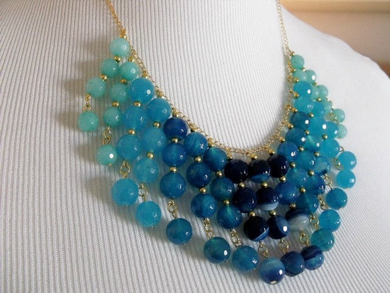 photo of Blue ombre bib bridal necklace