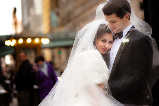 photo of bride groom winter wedding