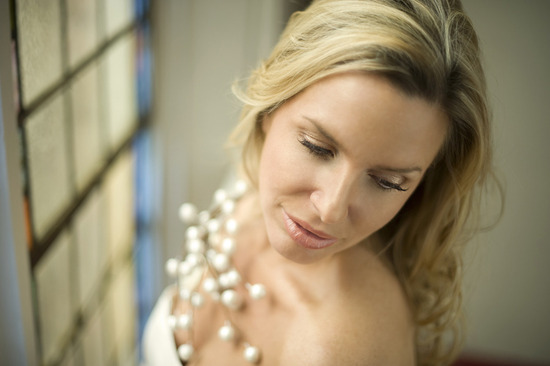 photo of natural bridal makeup all down wedding hair