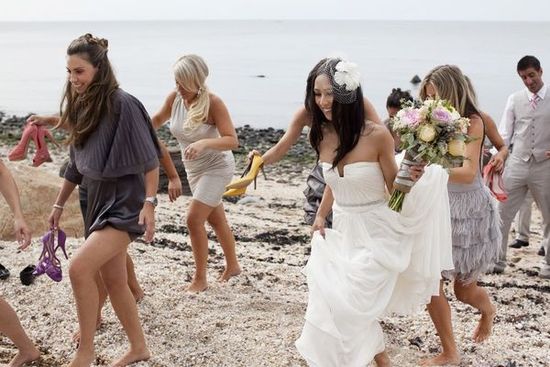 photo of low key beach wedding mix match bridesmaids