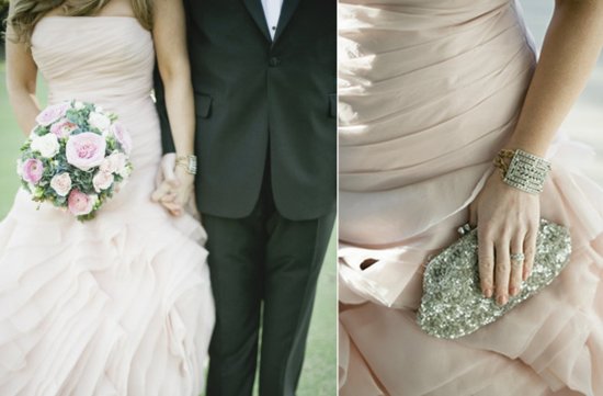 photo of pink vera wang strapless wedding dress