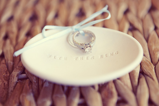 diamond engagement ring on ring bearer dish