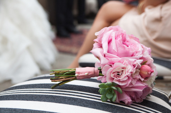 pink roses green succulents bridal bouquet