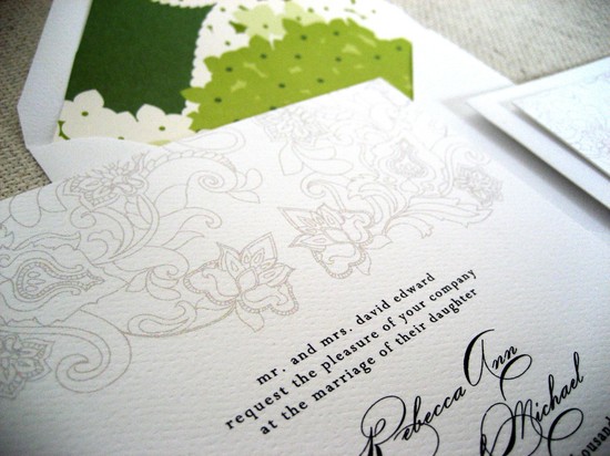 photo of Elegant green and white wedding invitation