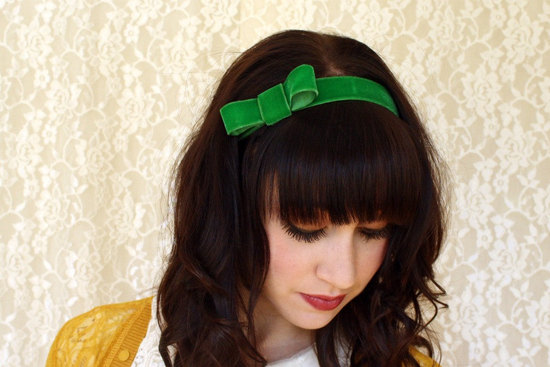 photo of Velvet green headband for bridesmaids