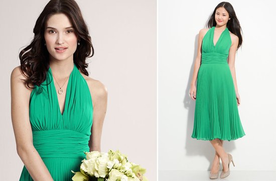 photo of Green chiffon halter bridesmaid dress