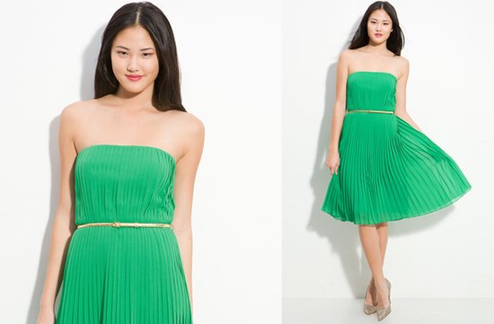 photo of Strapless green bridesmaid dress with belt