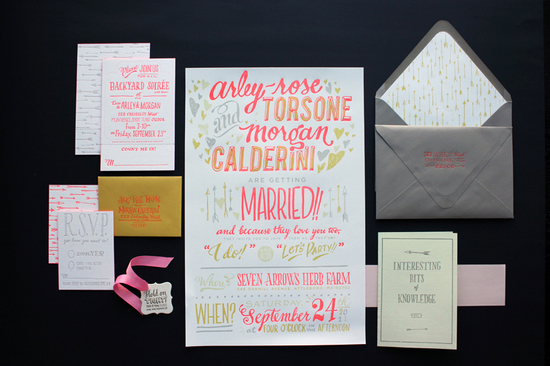 funky neon grey wedding invitations 1
