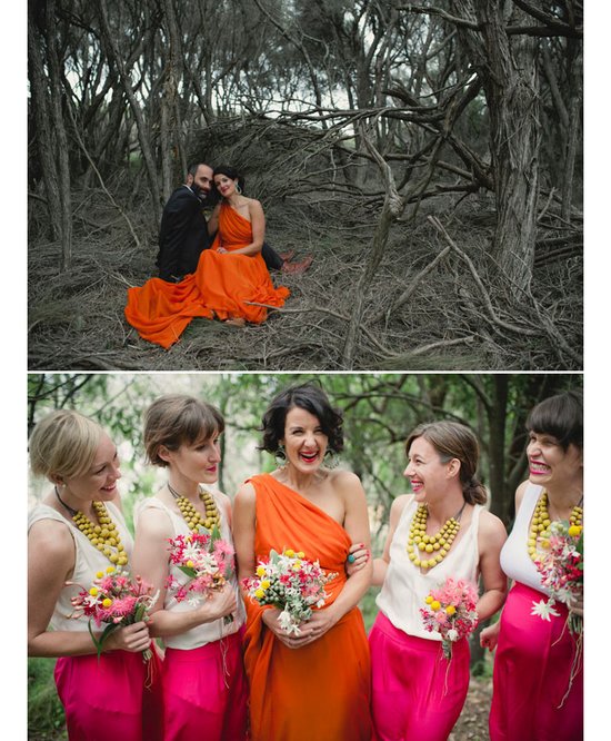 photo of Blushing Bride Draped in Orange