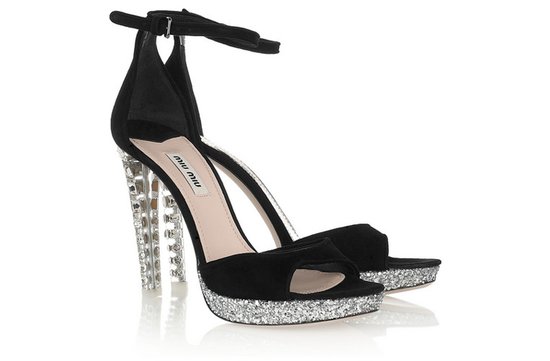 photo of Miu Miu crystal-embellished bridal heels in black