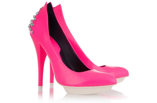 photo of Neon pink studded heels by Alexander McQueen