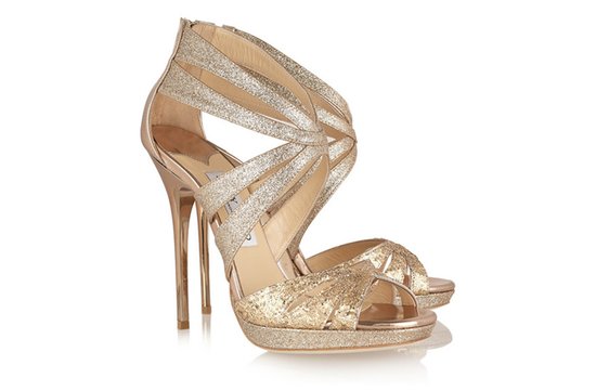 photo of Gold Jimmy Choo wedding shoes