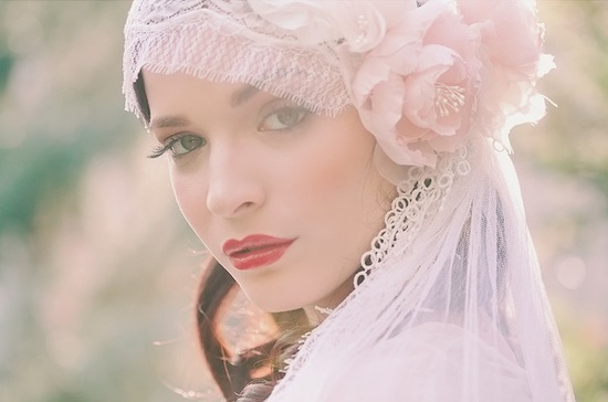 photo of Chantilly lace Juliet bridal cap